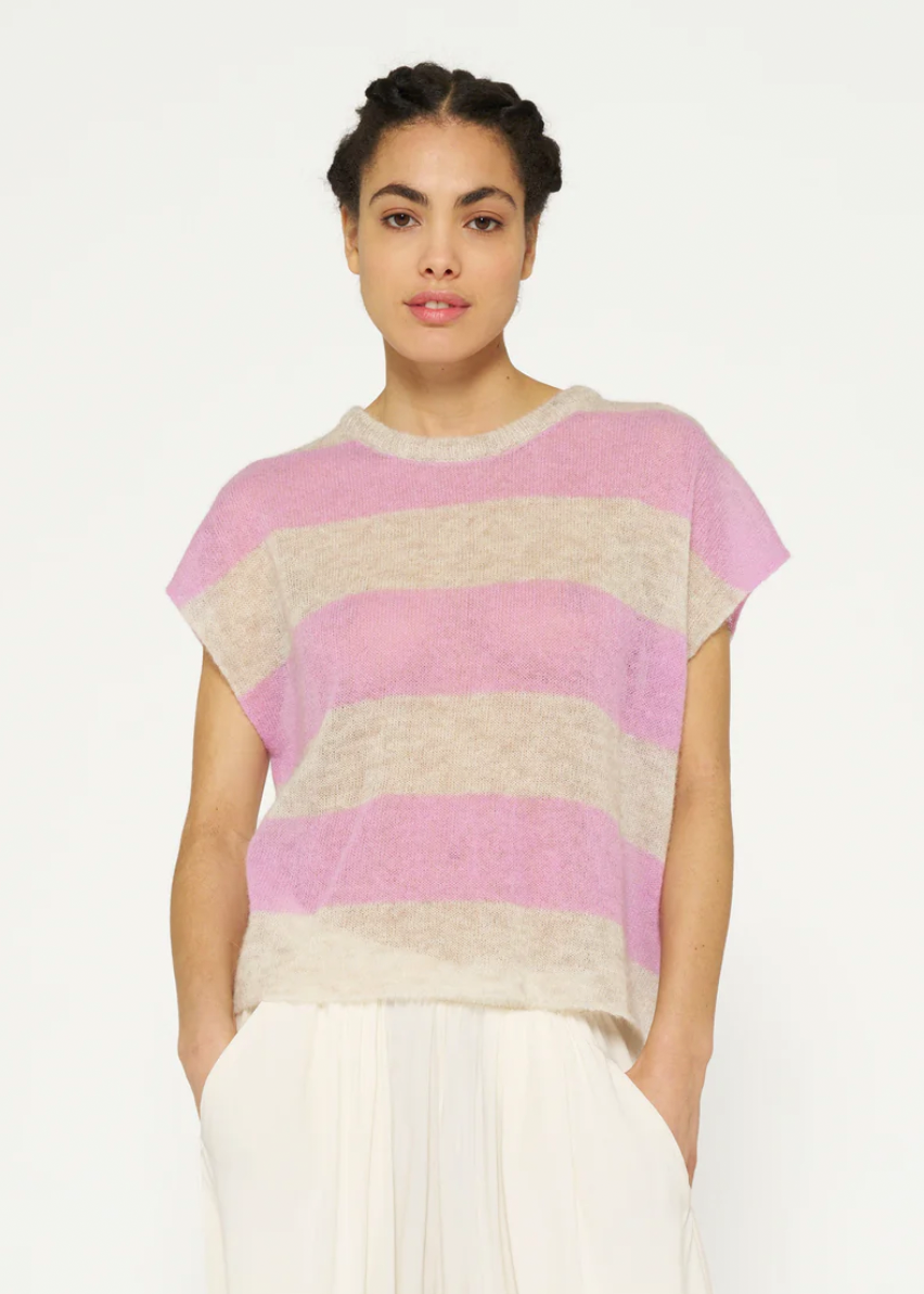 Tee thin knit Stripes, Light Safari/ Violet 10 Days Amsterdam