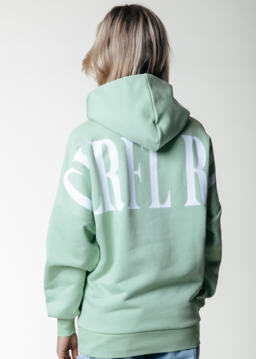 CR Back Logo Dropped Shoulder Hoodie, Soft Green Colourful Rebel