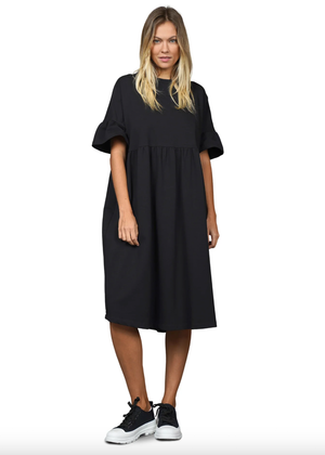 Lovay Oversize Sweatkleid mit Volantärmeln, black Kultfrau