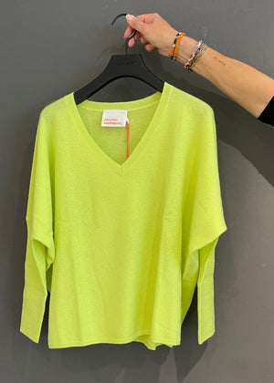 Poncho Pullover V-Nack, Neon Lemon Absolute Cashmere